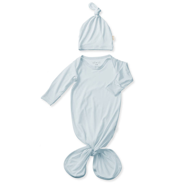 Bamboo Knotted Baby Gown & Beanie blue