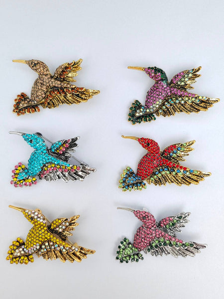 Multi-color Rhinestone Hummingbird Brooch: C