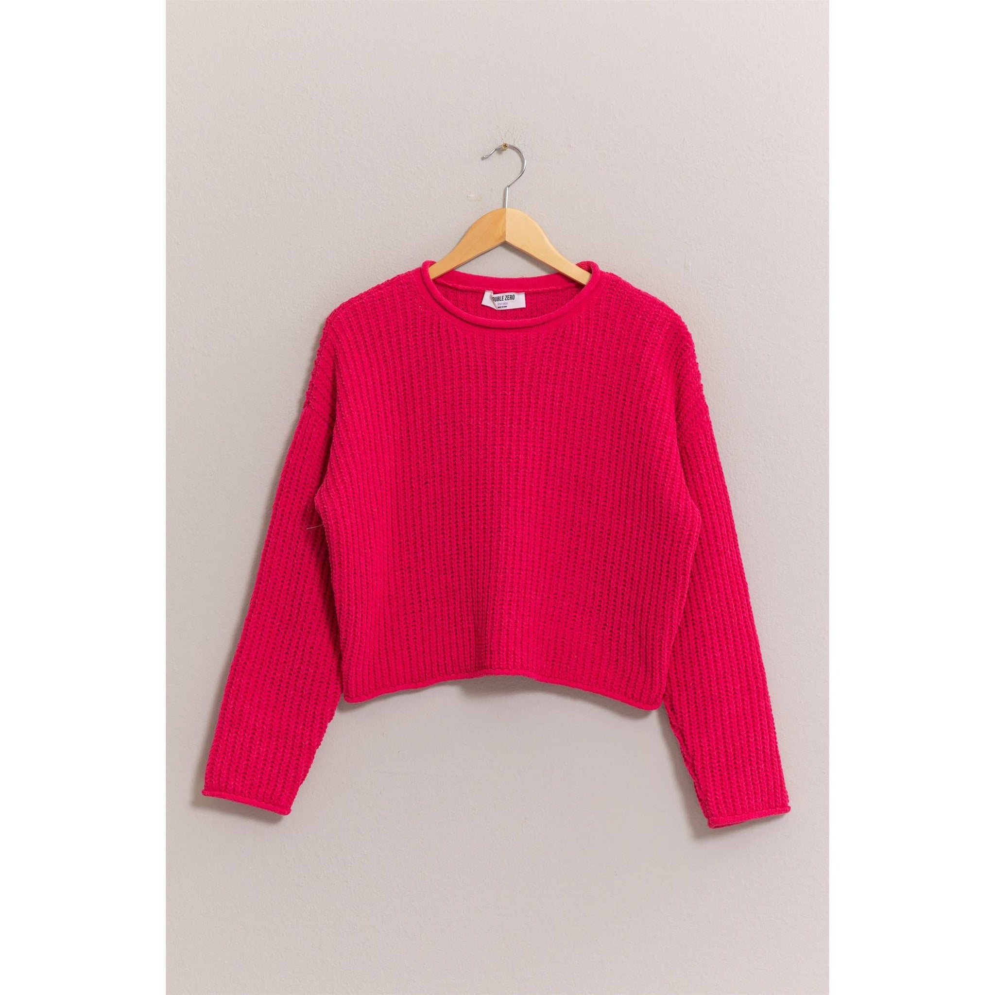 Raspberry Rolled Edge Sweater