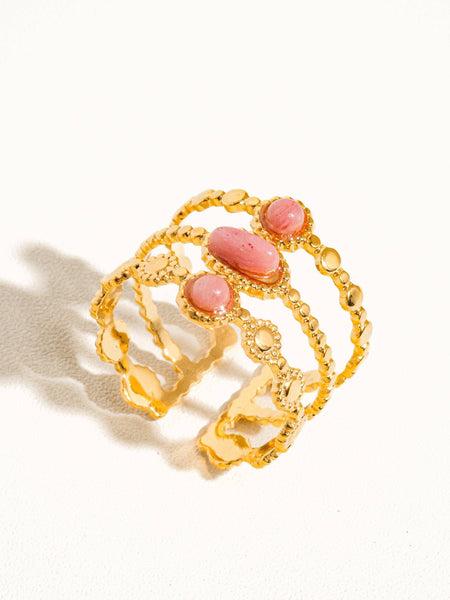 Posh 18K Gold Non-Tarnish Trilayer Adjustable Stone Ring: Pink