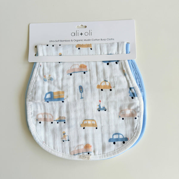 Bamboo Muslin Burp Cloth Set 2-Pack (Autos/Blue)