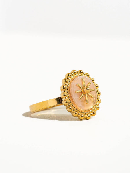 Gypsy Rose 14K Gold Adjustable Round Stone Ring: Rose