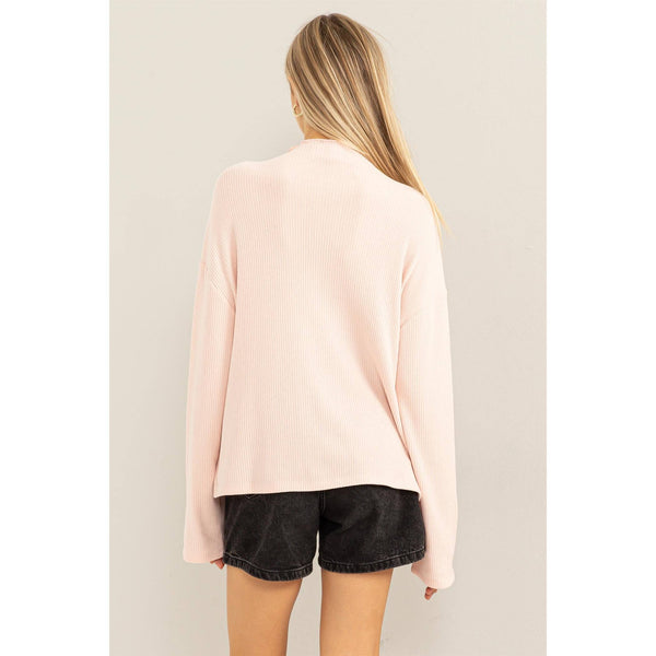 High Neck Top With Side Slit: DUSTY PINK