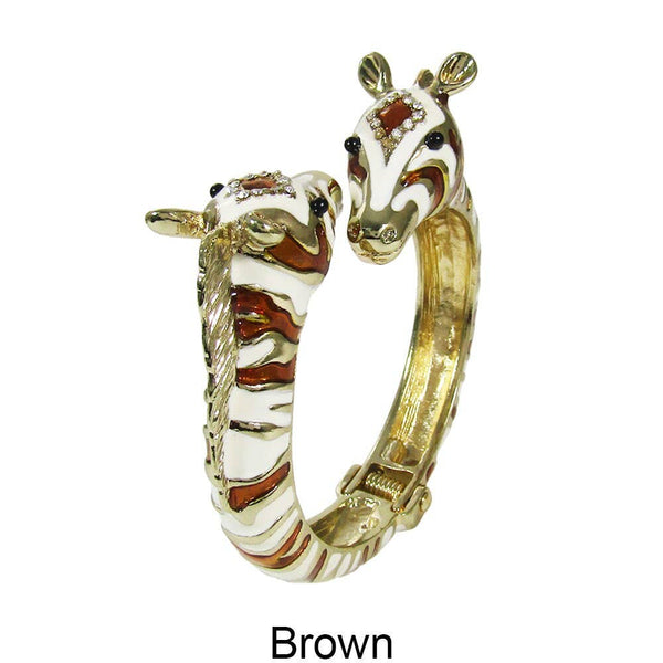 Two Head Zebra Enamel Stone Hinge Bangle Bracelet: Black