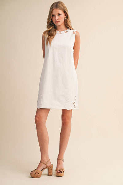 EMBROIDERED SHIFT DRESS WITH CUT-OUT