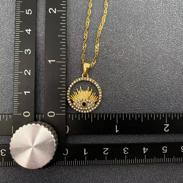 Inlaid CZ Evil Eye Charm 18K Gold Plated S.Steel Necklace - FGS: Style A