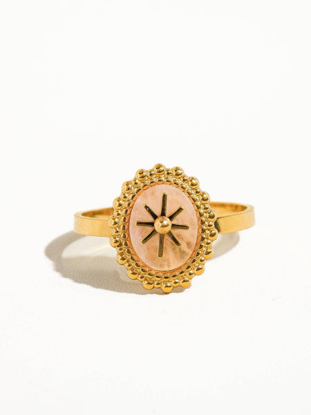 Gypsy Rose 14K Gold Adjustable Round Stone Ring: Rose