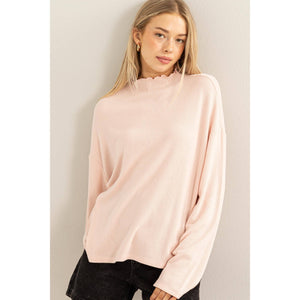 High Neck Top With Side Slit: DUSTY PINK