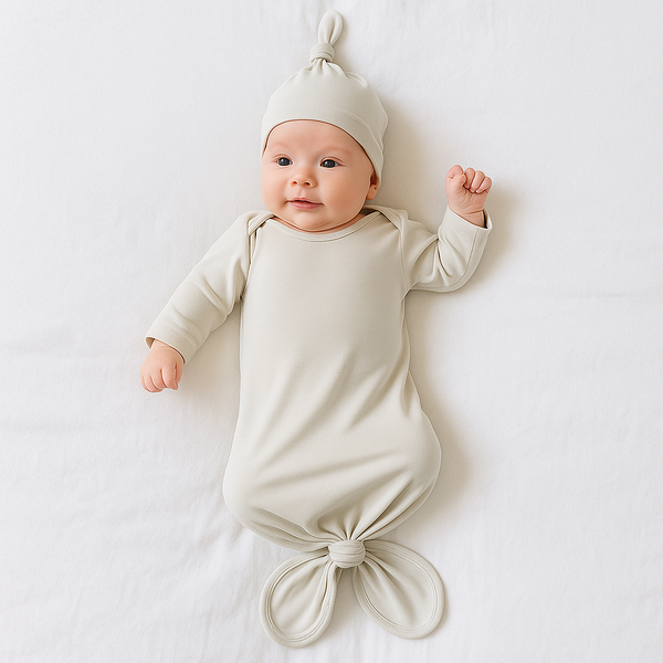 Rose Bamboo Layette Knotted Gown and Beanie for Newborns