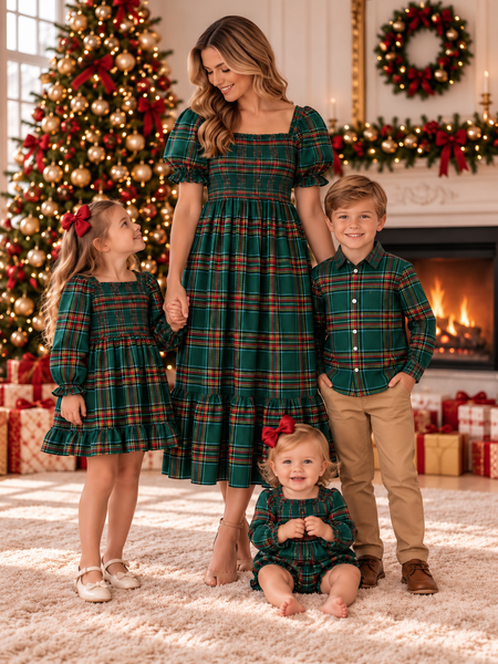 Christmas Plaid Smocked Baby Girl Bubble Romper