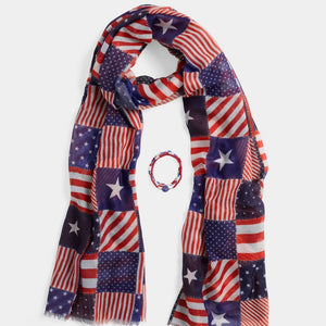 Patriotic Patchwork Scarf & Bracelet Set