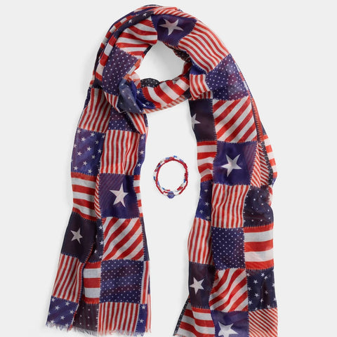 Patriotic Patchwork Scarf & Bracelet Set
