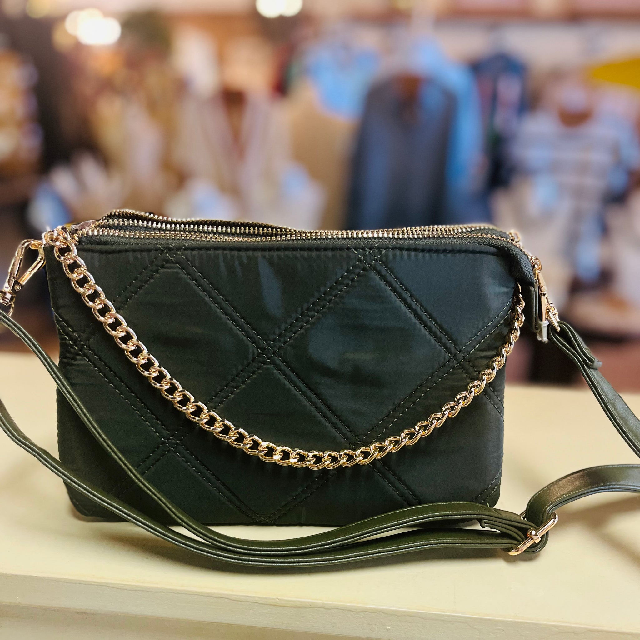 Olive Quilted Crossbody