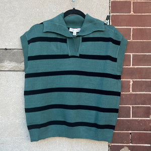 Slate Green Striped Sweater Top