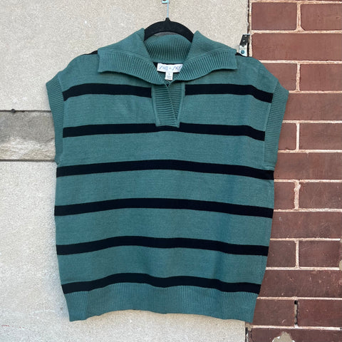 Slate Green Striped Sweater Top