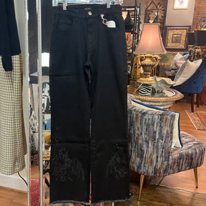 Black Everstretch Baby Bootcut with Embroidery