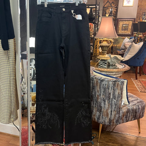 Black Everstretch Baby Bootcut with Embroidery