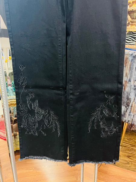Black Everstretch Baby Bootcut with Embroidery