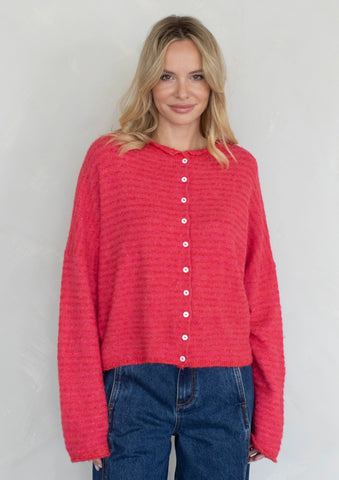 Piper Cardigan Cherry Red Mini Stripe