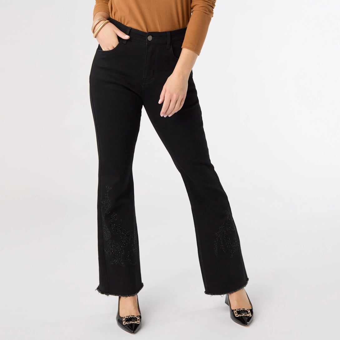 Black Everstretch Baby Bootcut with Embroidery