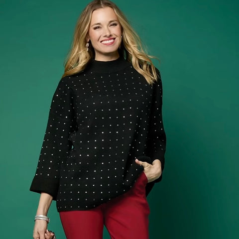 Heavenly Luxe Mock Neck RhineStone Sweater