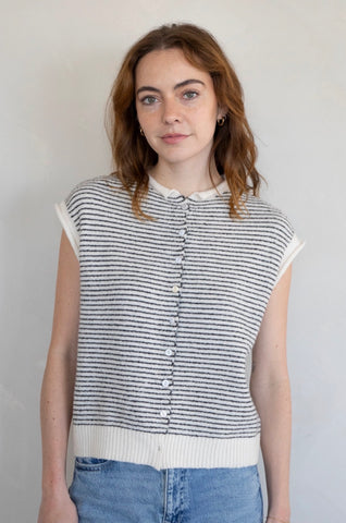 Piper Black/ivory Pinstripe Cardi Vest