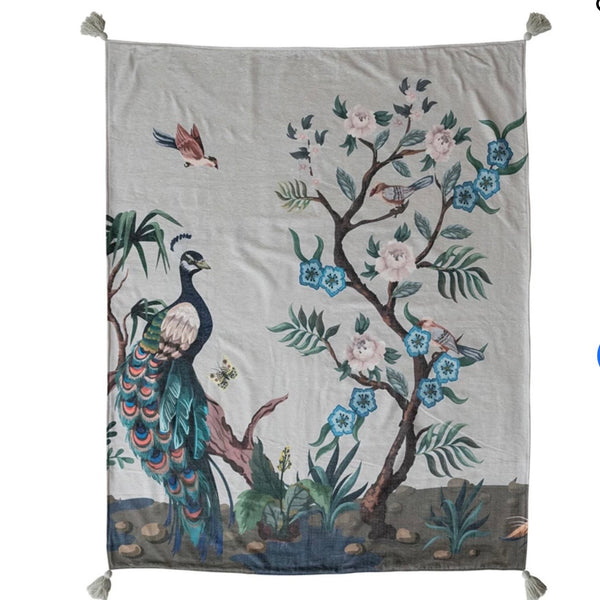 Peacock Botanical Chenille Throw