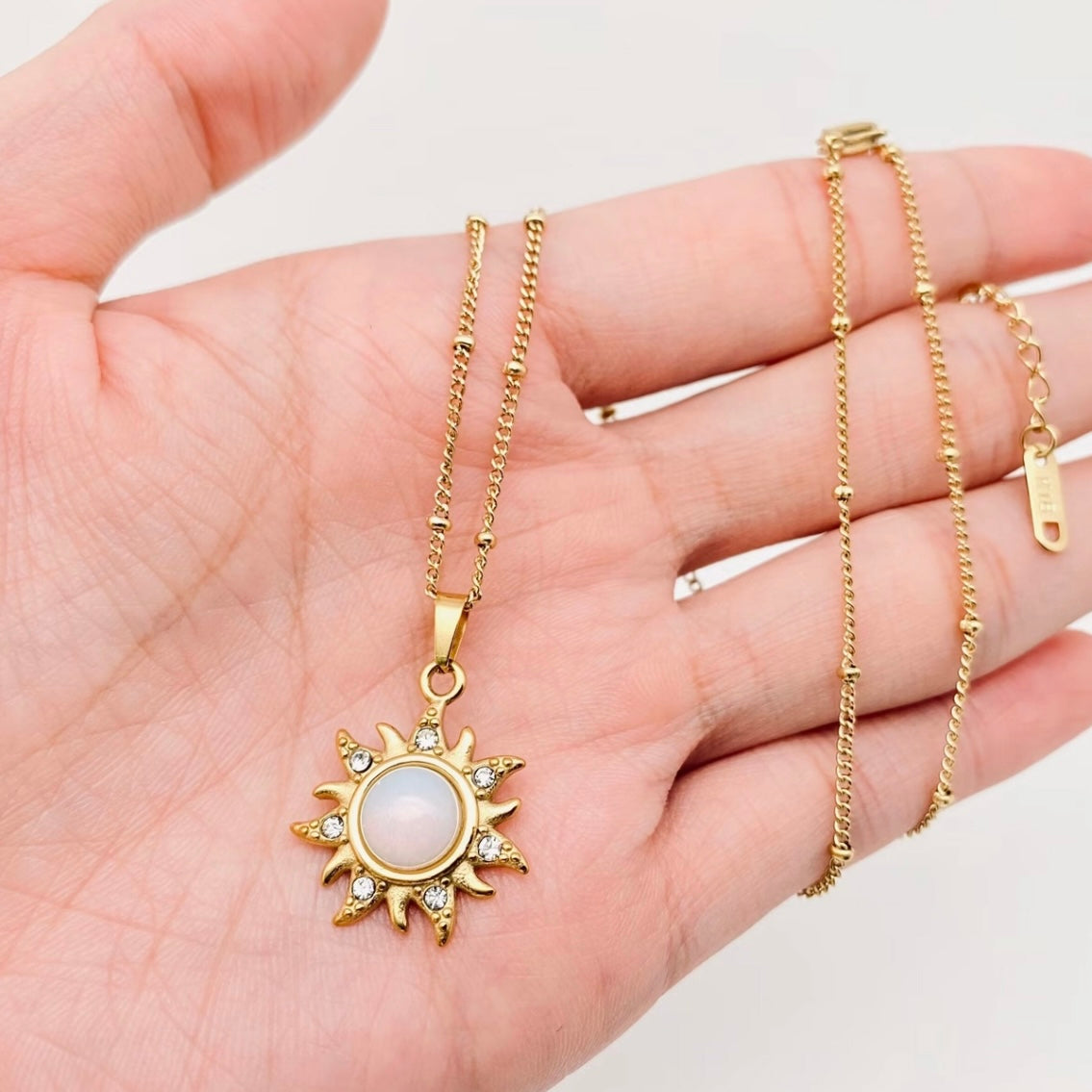 Opal Sun Charm Necklace