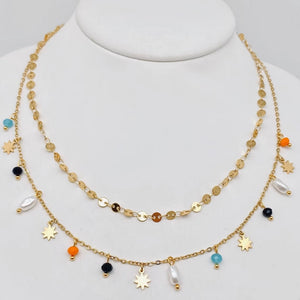 Star Pearl Charm Double layer Necklace