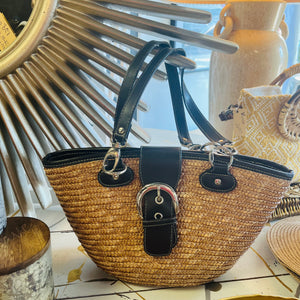 Basket Handbag with Black Accent "Gently Loved"