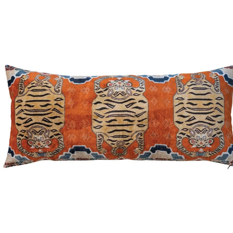 Velvet Lumbar Pillow with TIgers