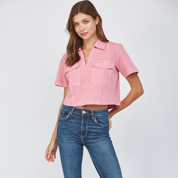 Short Sleeve Pullover Denim Top