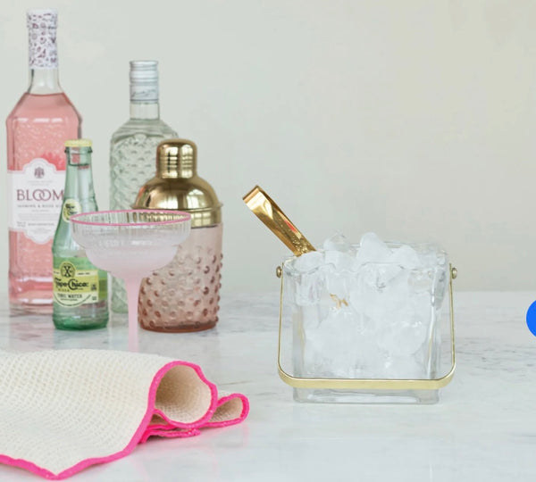 Glass Ice Bucket with Gold Tongs