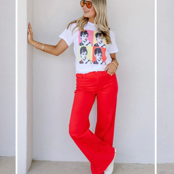 Fiona Salsa Red Wide Leg Denim