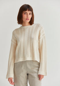 Rina Pointelle Mixed Knit Top