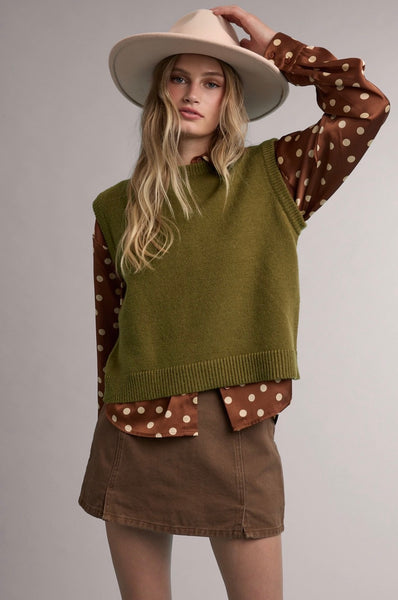 Olive Cropped Sweater Vest