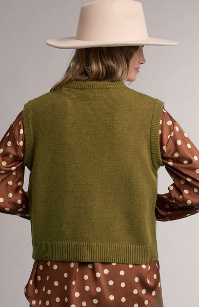 Olive Cropped Sweater Vest