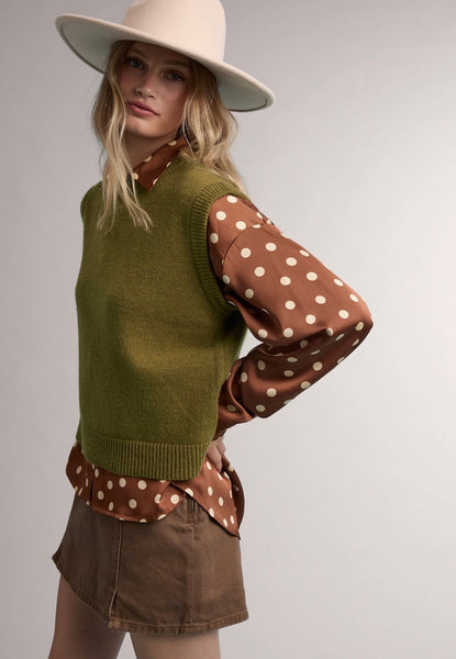 Olive Cropped Sweater Vest