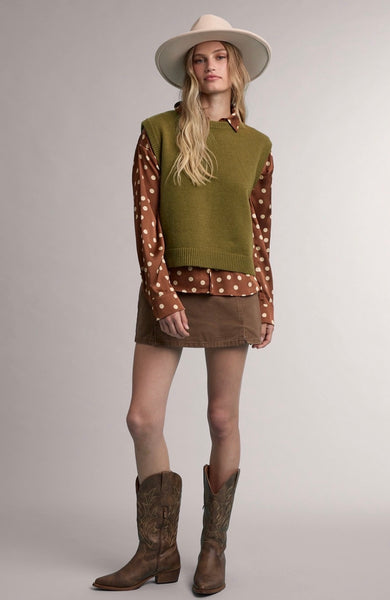 Olive Cropped Sweater Vest