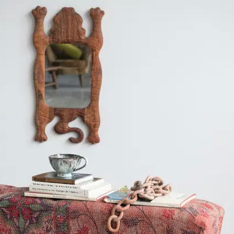 Carved Acacia Wood Tibetan TIger Framed Mirror