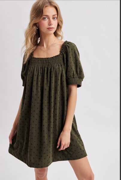 Olive Darling Dotted Corduroy Dress