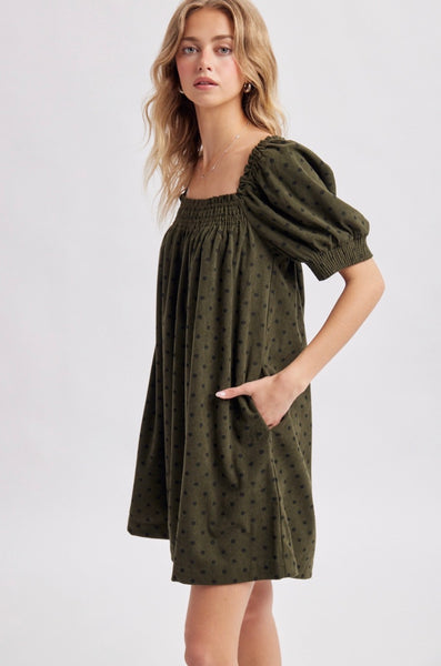 Olive Darling Dotted Corduroy Dress