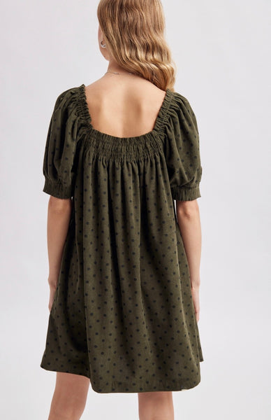 Olive Darling Dotted Corduroy Dress