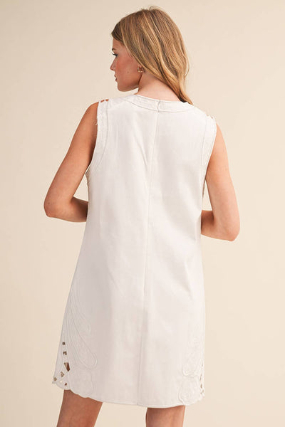 EMBROIDERED SHIFT DRESS WITH CUT-OUT