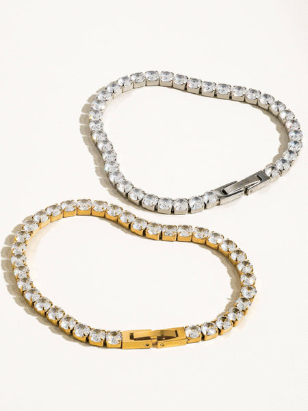 René Non-Tarnish Rhinestone Dressy Bracelet: Yellow Gold