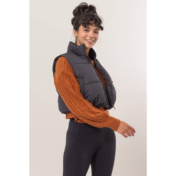 Cropped Zipper Closure Puffer Vest
