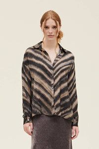 Zebra SATIN OVERSIZED SHIRT BLOUSE: SLATE