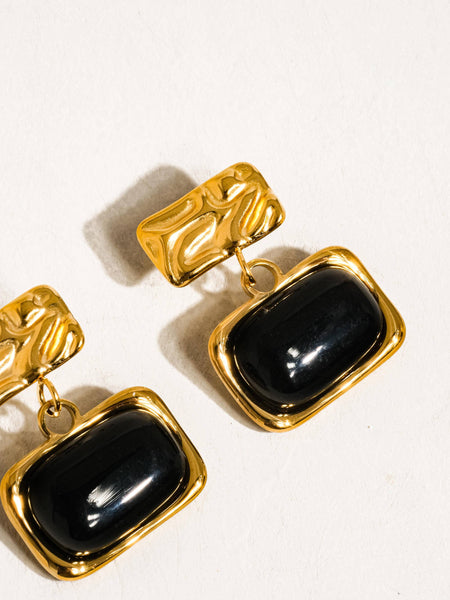 Cuvée 18K Gold Non-Tarnish Black Square Dangle Earring: Black