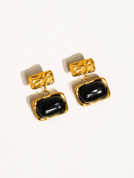 Cuvée 18K Gold Non-Tarnish Black Square Dangle Earring: Black