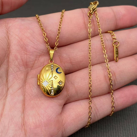 Star Moon locket charm 18K Golden S.Steel Necklace - FGS/MS